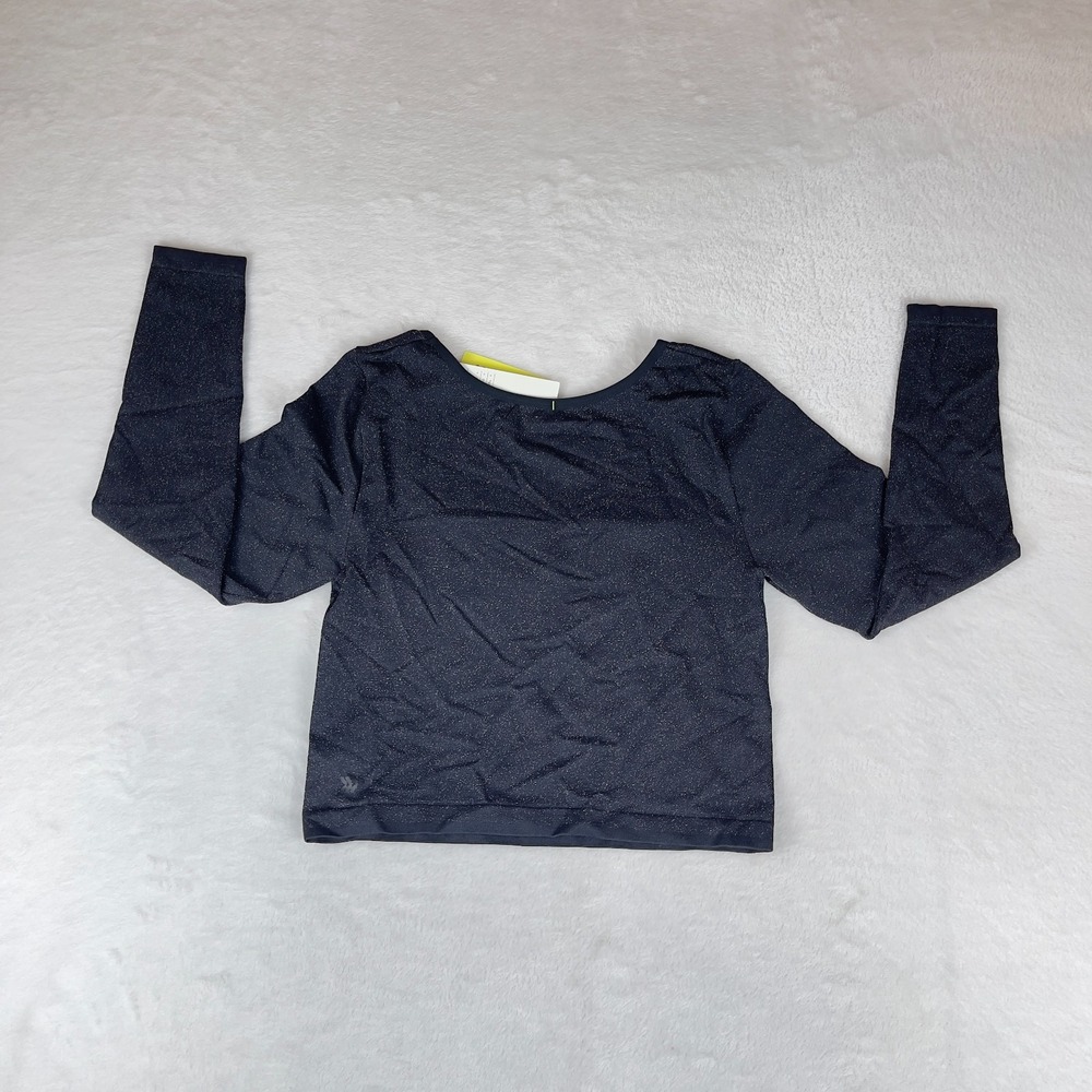 All in Motion Lurex Seamless Cropped Top Womens XL Black Long Sleeve Square Neck - Picture 3 of 5